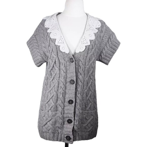 3.1 Phillip Lim Women’s Medium Gray Cable Knit Cashmere Cardigan Button Sweater - Picture 9 of 9